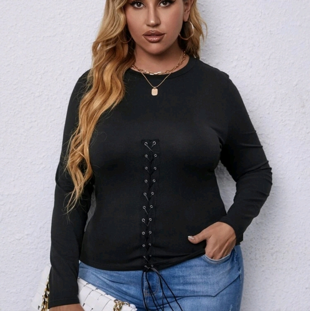 Lace up long sleeve t